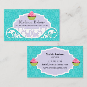 Elegant Cupcake Bakery Swirl Damask Business Card