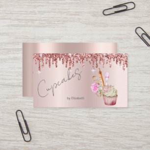 Elegant Cupcake Bakery Tools Rose Gold Drips  Business Card