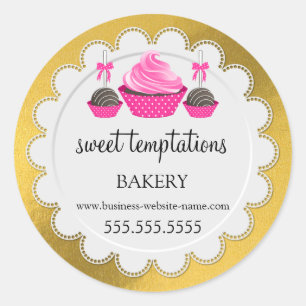 Elegant Cupcake Cake Pops Doily Faux Gold Foil Classic Round Sticker