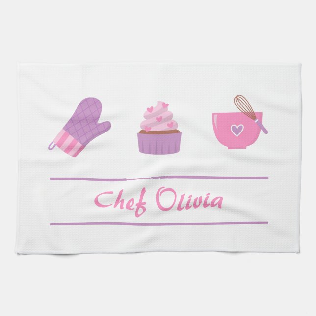Elegant Cupcake Mitten Baking Baker Cook Tea Towel (Horizontal)