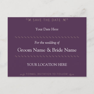 Elegant Curl Purple Save the Date Postcard