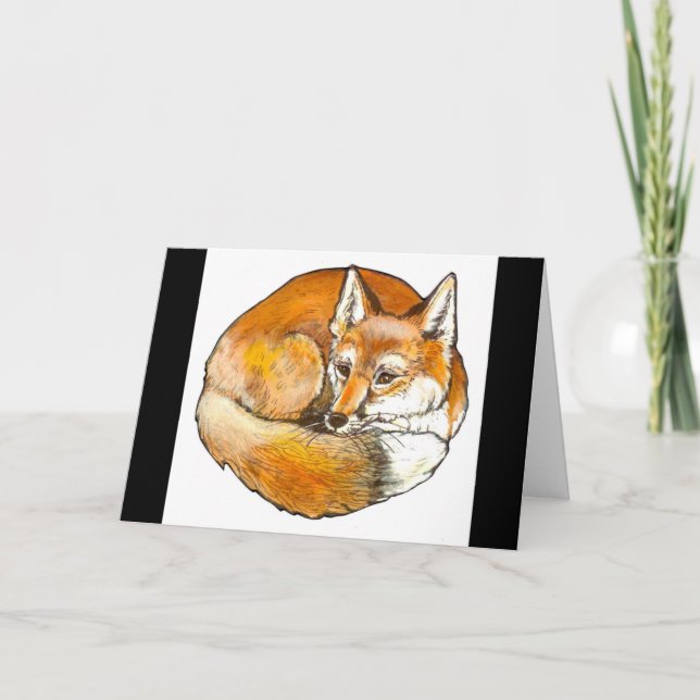 Elegant Curled Red Fox Greeting Card, Customisable Card (Front)