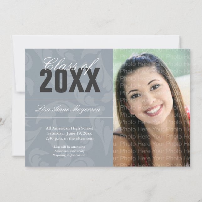 Elegant Curls Pattern: Silver Invitation (Front)