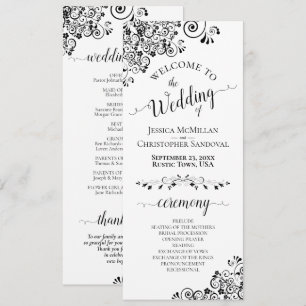 Elegant Curls & Swirls Black & White Wedding Programme