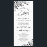 Elegant Curls & Swirls Black & White Wedding Programme<br><div class="desc">This beautiful wedding program features an elegant black and white design with lacy curls and swirls in the corners. The titles are written in fancy script calligraphy, and there is space for your ceremony and wedding party details, as well as a short thank you for your guests. Wonderful way to...</div>