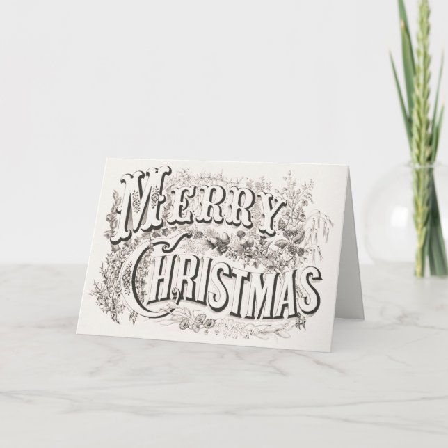Elegant Currier & Ives MERRY CHRISTMAS Lithograph Holiday Card (Front)