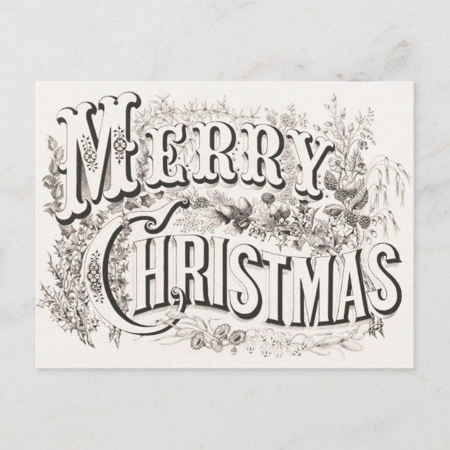 Elegant Currier & Ives MERRY CHRISTMAS Lithograph Postcard (Front)