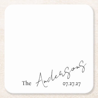 Elegant Cursive Custom Text Simple Wedding Square Paper Coaster