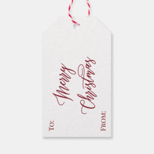 Elegant Cursive Red White Merry Christmas Present Gift Tags