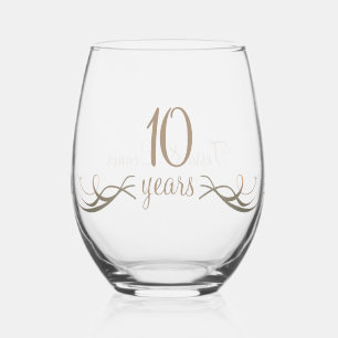 Elegant Custom 10th Anniversary Keepsake Gift Stemless Wine Glass