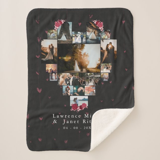 Elegant Custom 18 Photo Heart Shaped for her him Sherpa Blanket (Front)