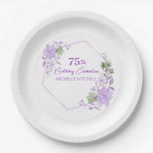 Elegant Custom 75th Birthday Lavender Floral       Paper Plate