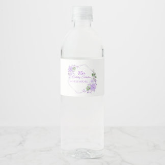 Elegant Custom 75th Birthday Lavender Floral Water Bottle Label