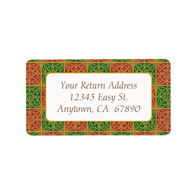 Elegant Custom Addres Red Green Pattern Labels (Front)