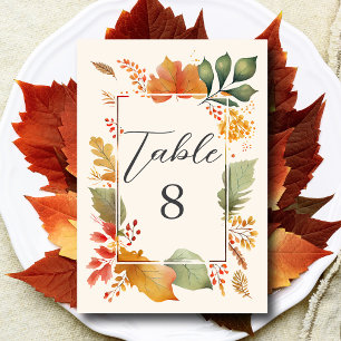 Elegant Custom Autumn Leaves Wedding Table Number