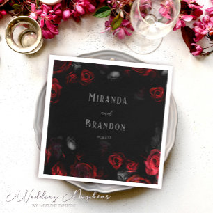 Elegant Custom Black and Red Floral Wedding Napkin