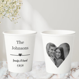 Elegant Custom Black and White Photo Wedding Paper Cups