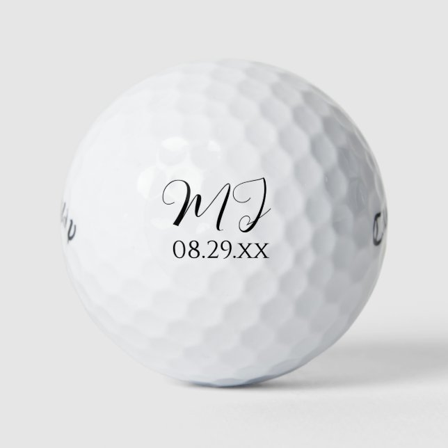 Elegant Custom Black And White Wedding Monogram  Golf Balls (Front)