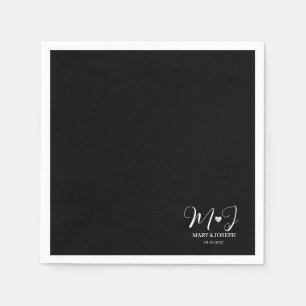 Elegant Custom Black And White Wedding Monogram Napkin