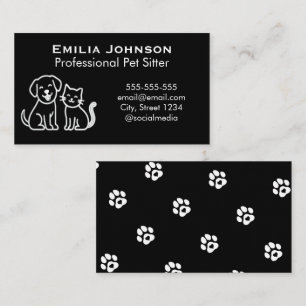 Elegant Custom Black Minimalist Pet Sitter  Business Card