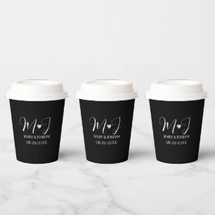 Elegant Custom Black Wedding Water Bottle Label Paper Cups