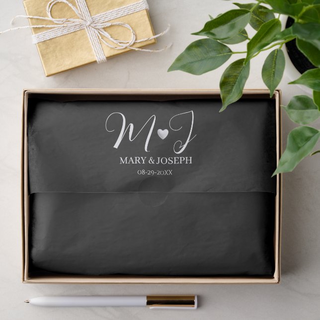 Elegant Custom Black Wedding Water Bottle Label  Tissue Paper (Gift)