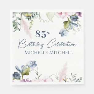 Elegant Custom Blue Pink 85th Birthday Napkin