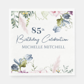 Elegant Custom Blue Pink 85th Birthday Napkin