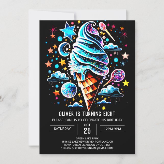Elegant Custom Bohemian Boy Ice Cream Birthday Invitation (Front)