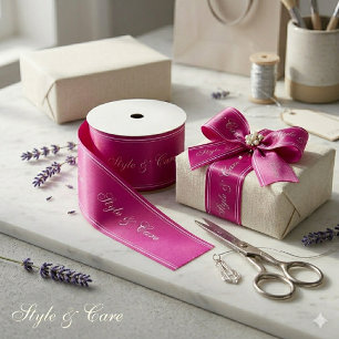 Elegant Custom Brand Name Hot Pink Satin Ribbon