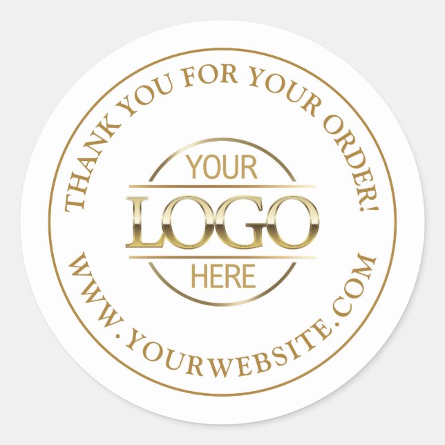 Elegant Custom Busines Logo Promotional White Gold Classic Round Sticker (Front)