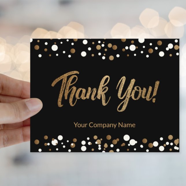 Elegant Custom business Name Black Gold Thank You Postcard (Creator Uploaded)