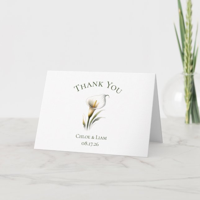 Elegant Custom Calla Lily Flower Wedding Thank You Card (Front)