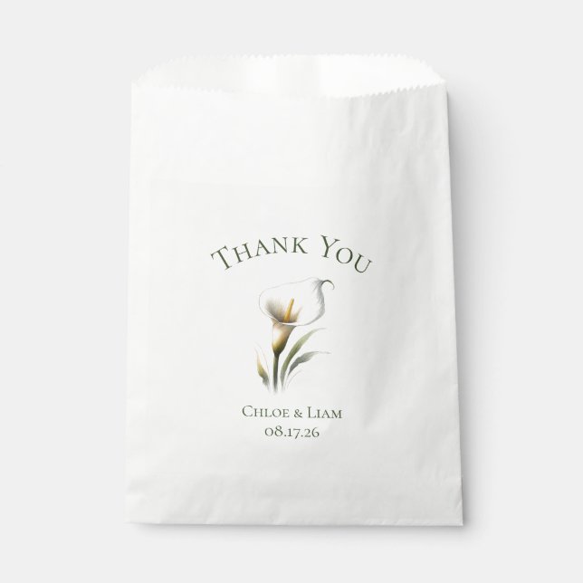 Elegant Custom Calla Lily Flower Wedding Thank You Favour Bags (Front)