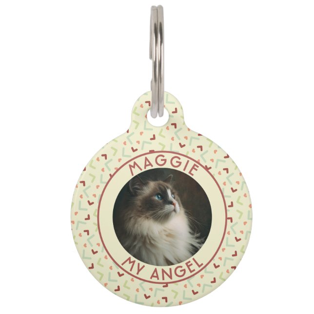 Elegant Custom Cat Gift Memphis Pattern Pet Tag (Front)