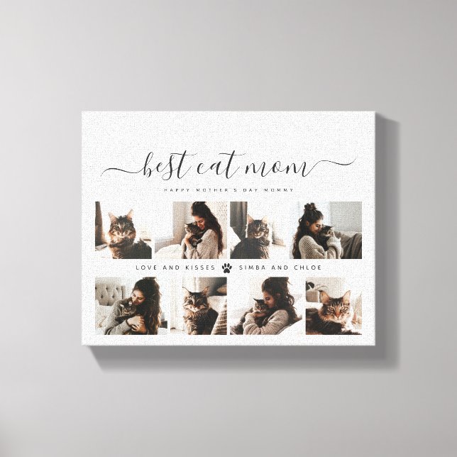 Elegant Custom Cat Mum Photo Collage Mothers Day Canvas Print (Front)