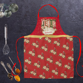 Elegant Custom Christmas Festive Red Large Apron