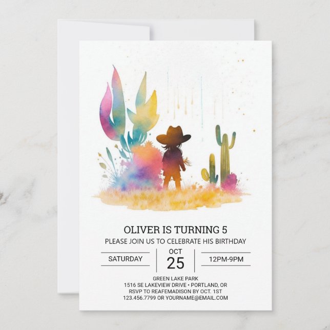 Elegant Custom Cowboy Birthday Invitation (Front)