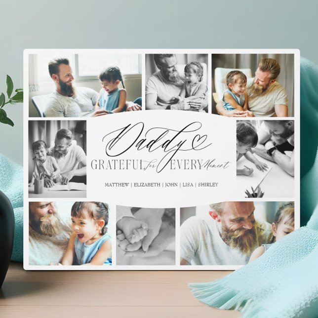 Elegant Custom Daddy Photo Collage Dad Keepsake Plaque (Daddy Grateful for Every Moment Photo Collage Plaque)