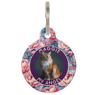 Elegant Custom Dog Dad Gift Peonies Flower Pet Tag