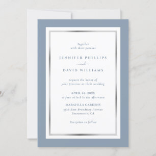 Elegant Custom Dusty Blue and Silver Wedding Invitation
