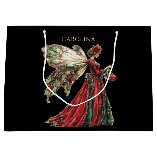 Elegant Custom Fairy Christmas Large Gift Bag (Front)