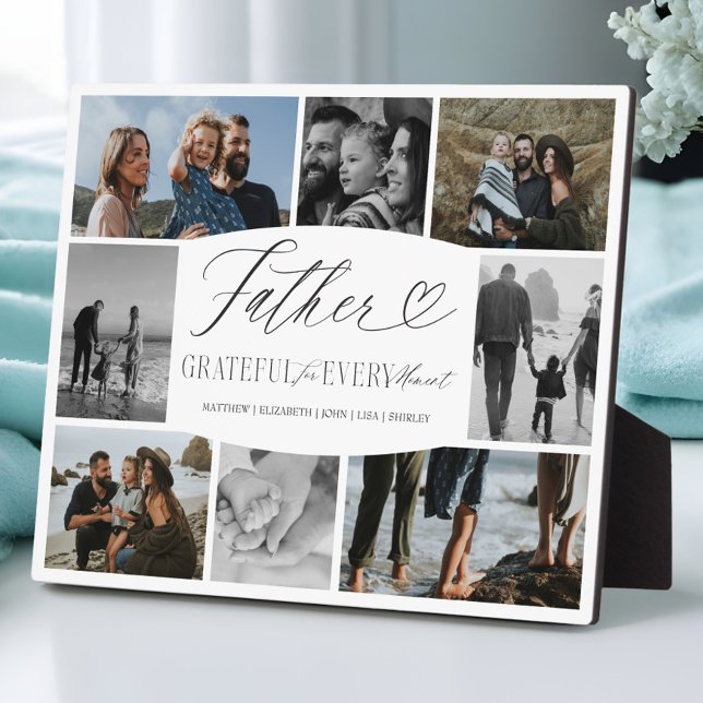 Elegant Custom Father Photo Collage Dad Keepsake Plaque (Father Grateful for Every Moment Photo Collage Plaque)