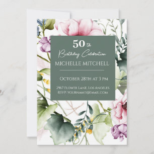 Elegant Custom Floral 50th Birthday Invitation