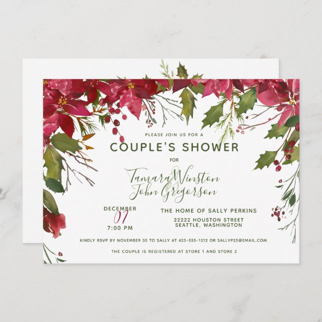 Elegant Custom Floral Christmas Couples Shower Invitation (Front/Back)