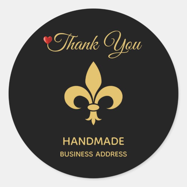 Elegant Custom Flower and Handmade Text on Black Classic Round Sticker (Front)