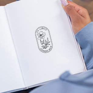 Elegant Custom Flower Ex Libris Rubber Stamp