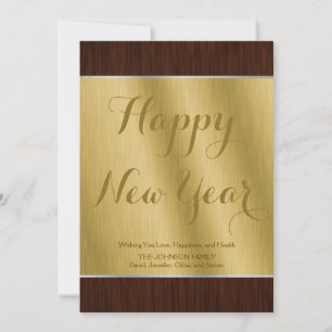 Elegant Custom Gold and Dark Wood New Year Card