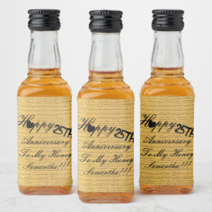 Elegant Custom Gold Black 25th Anniversary Liquor Bottle Label