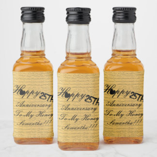 Elegant Custom Gold Black 25th Anniversary Liquor Bottle Label